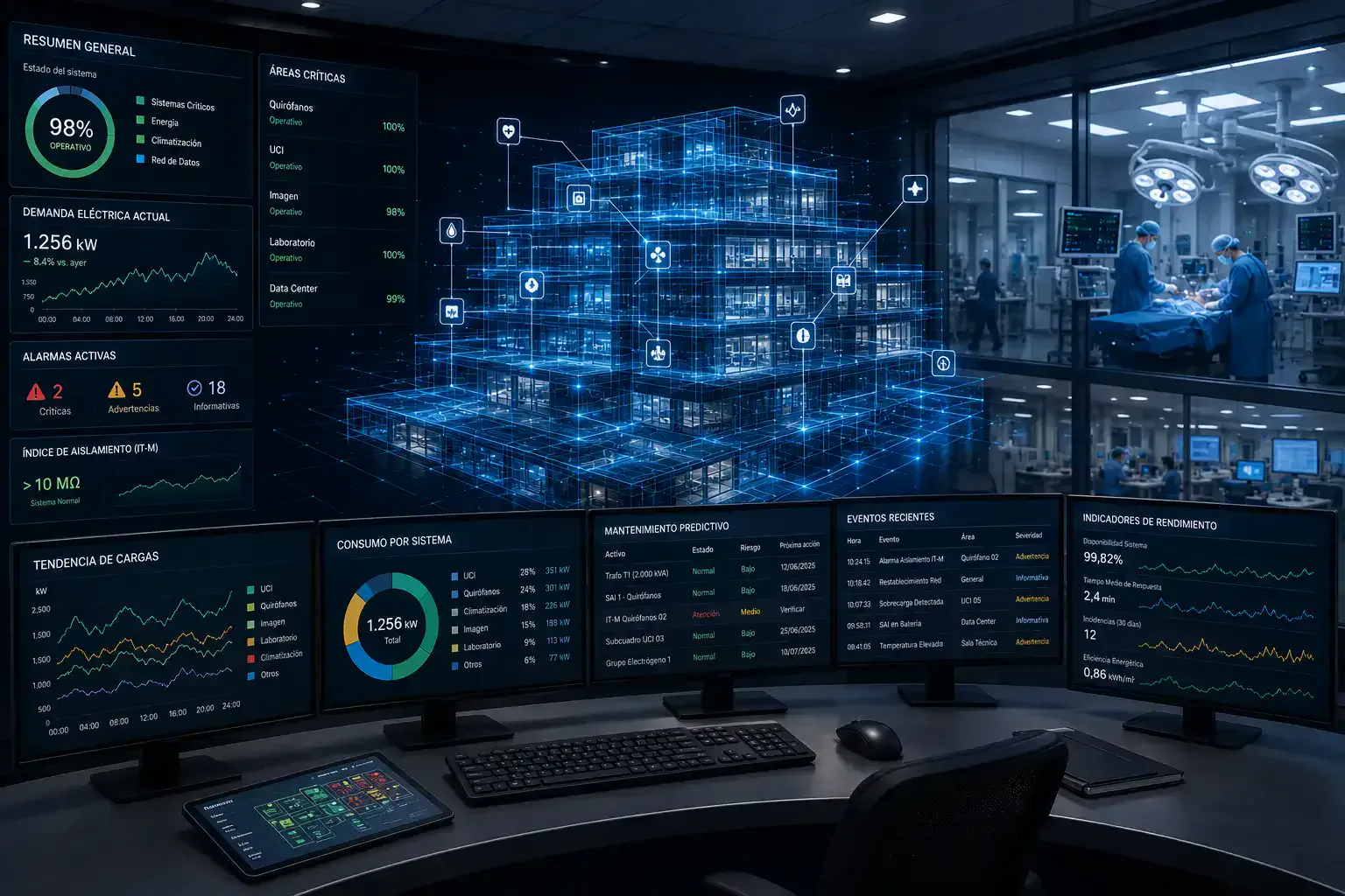 Planta de hospital futurista em visualização 3D