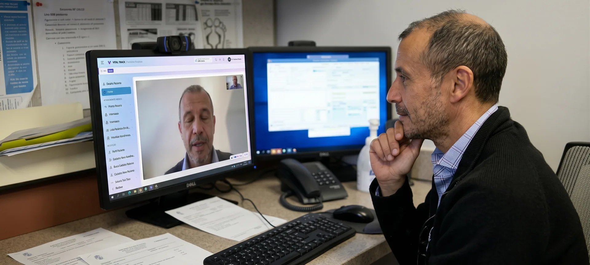 Médico fazendo uma teleconsulta por videochamada no computador