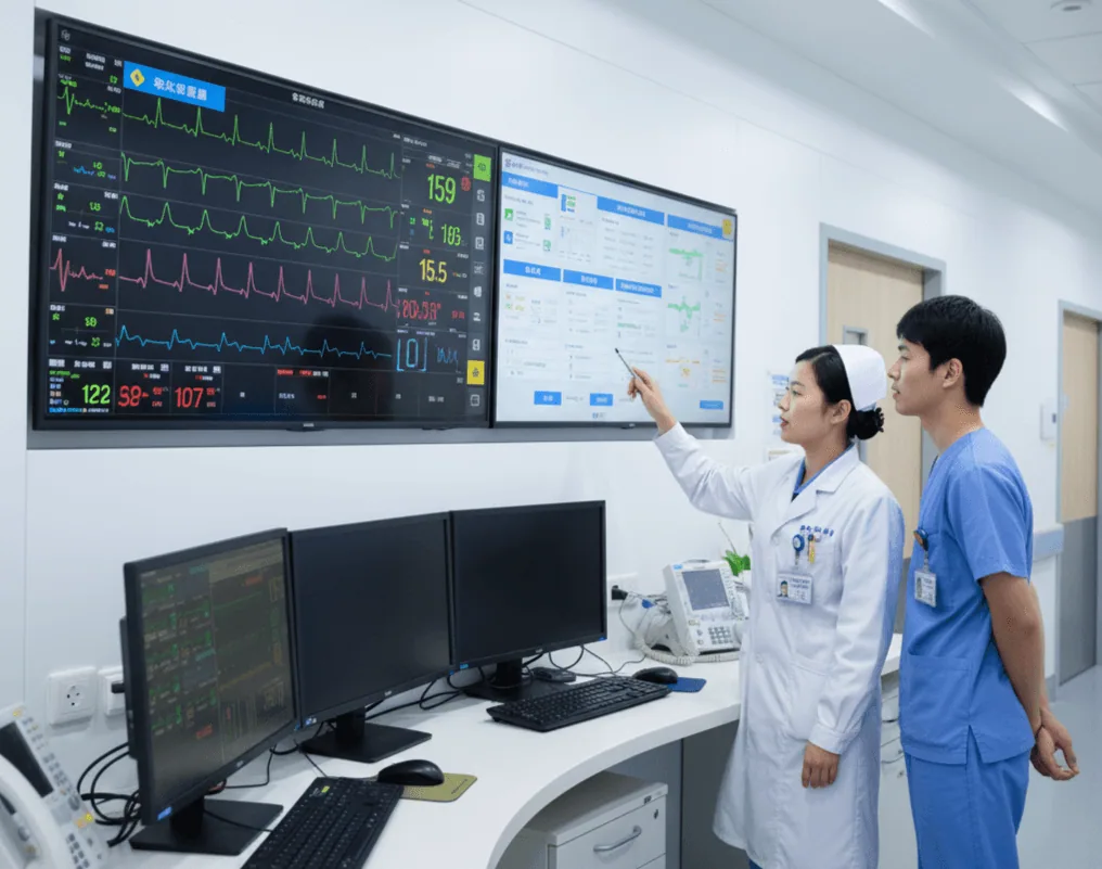 Painel de controle de enfermagem com sinais vitais